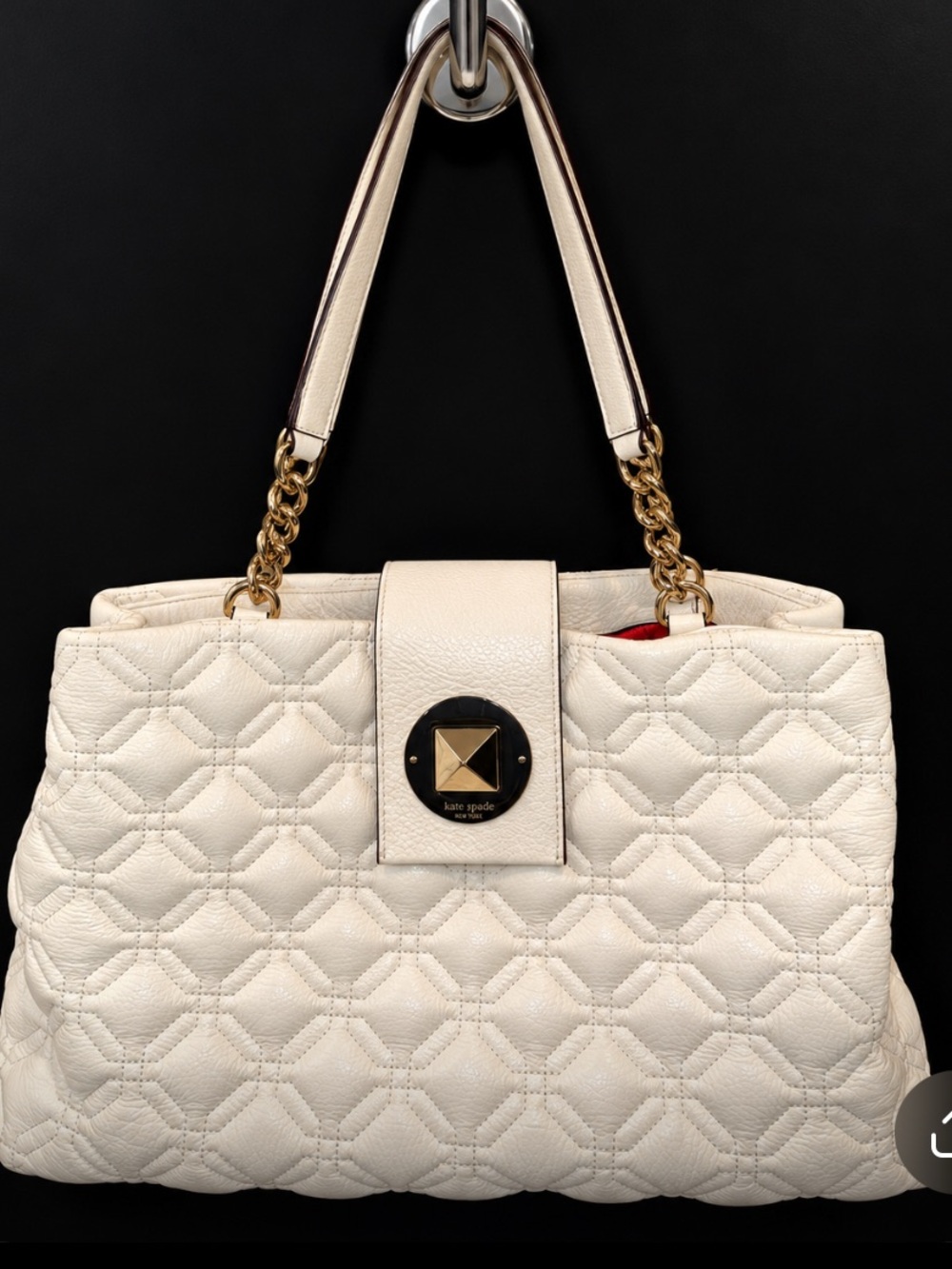 kate spade Cream Quilted Leather Shoulder Tote with Gold Chain